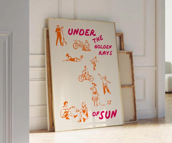 Under The Golden Rays Of Sun Pink Retro Illustration Art Poster