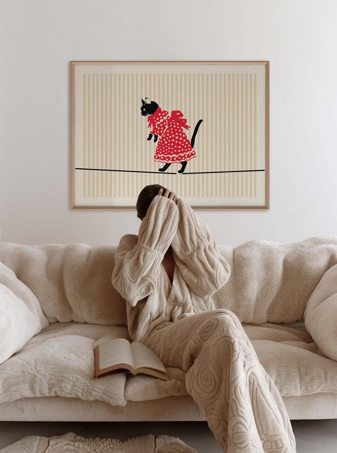 Black Cat in Red Polka Dot Dress Tightrope Walker Cute Animal Art Poster - Image 3