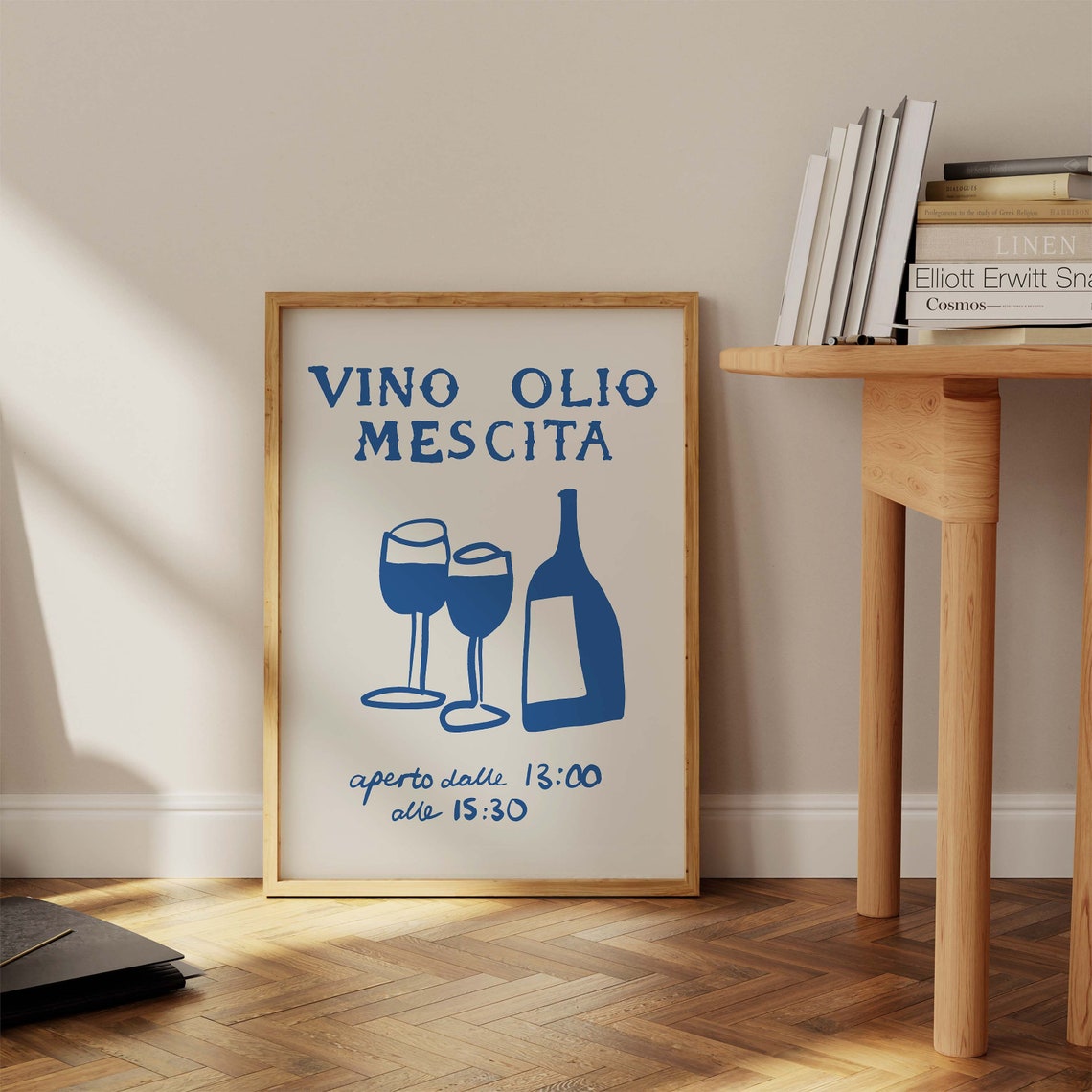 Vino Olio Mescita Blue Wine Bar Italian Typography Kitchen Poster - Image 2