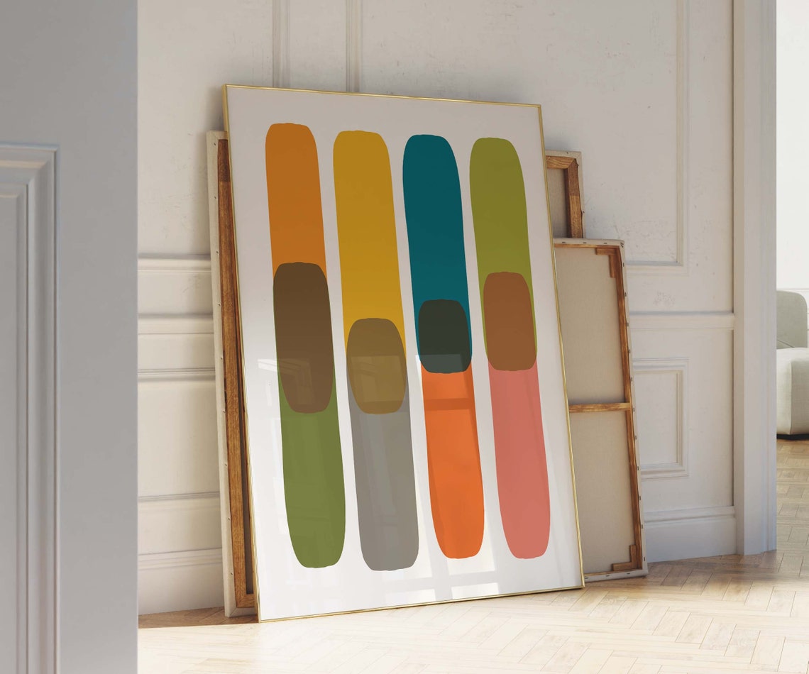 Mid Century Modern Abstract Color Block Vertical Bars Art Poster