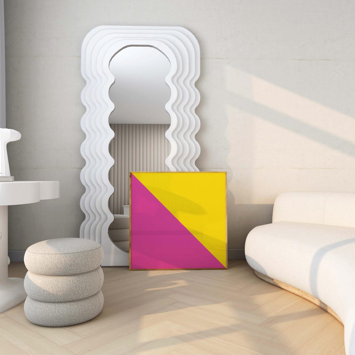 Neon Pink Yellow Diagonal Color Block Modern Minimalist Poster - Image 2