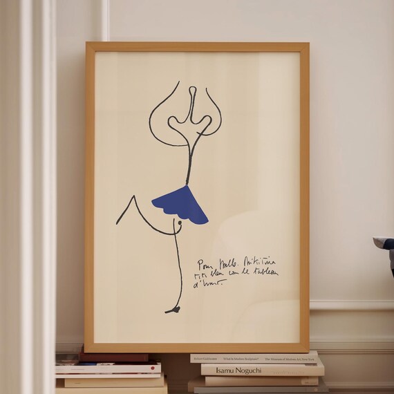 French Line Figure Blue Skirt Handwritten Dedication Exhibition Art Poster