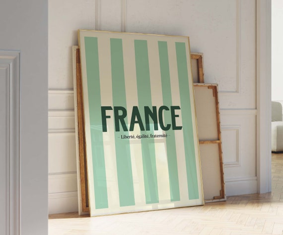 French Exhibition Poster France Poster Simple Scandi Style Paris Lover Poster Modern Boho Aesthetic Preppy Striped Teal Poster Trendy Art