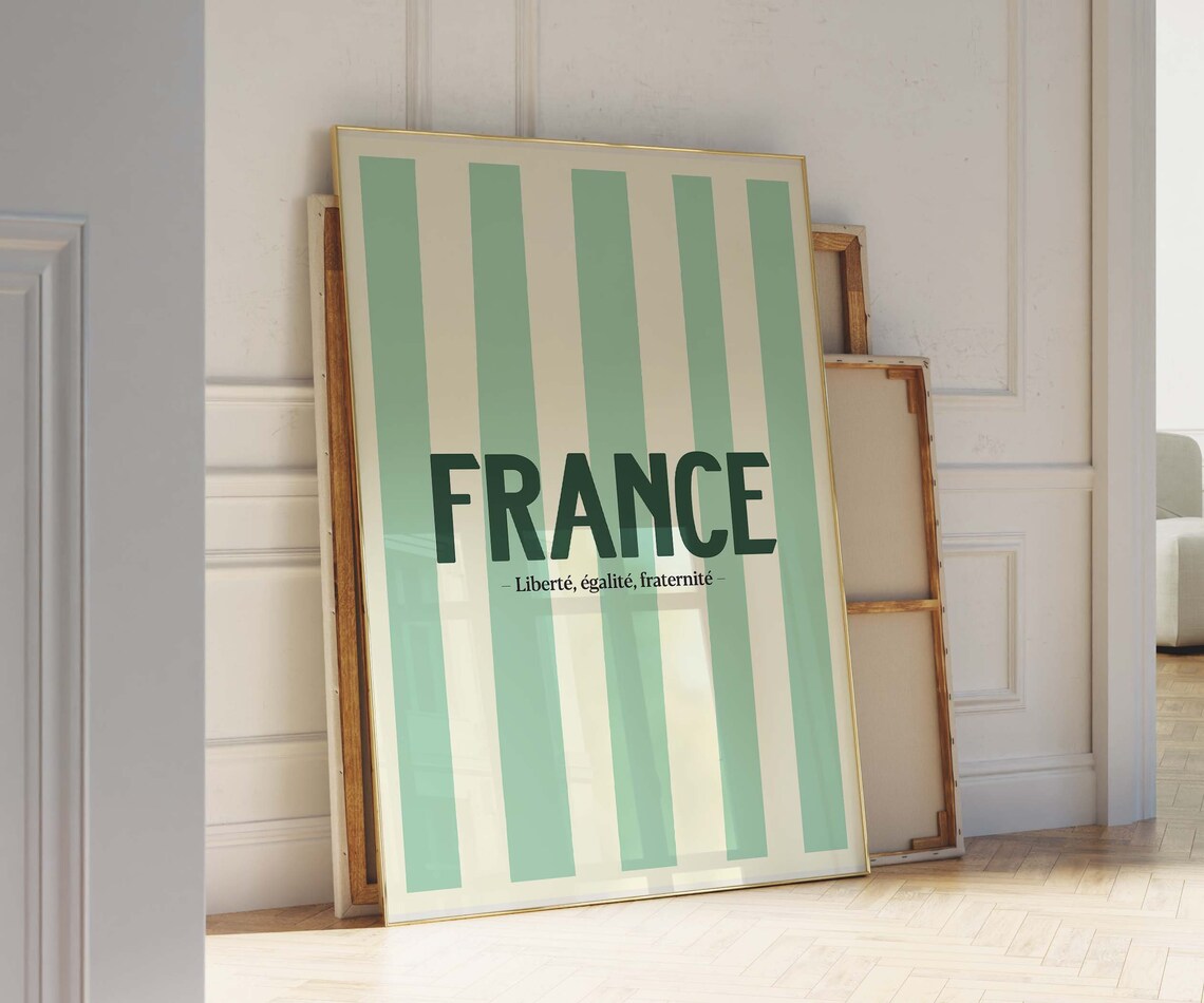 France Liberte Egalite Fraternite Green Striped Minimalist Poster