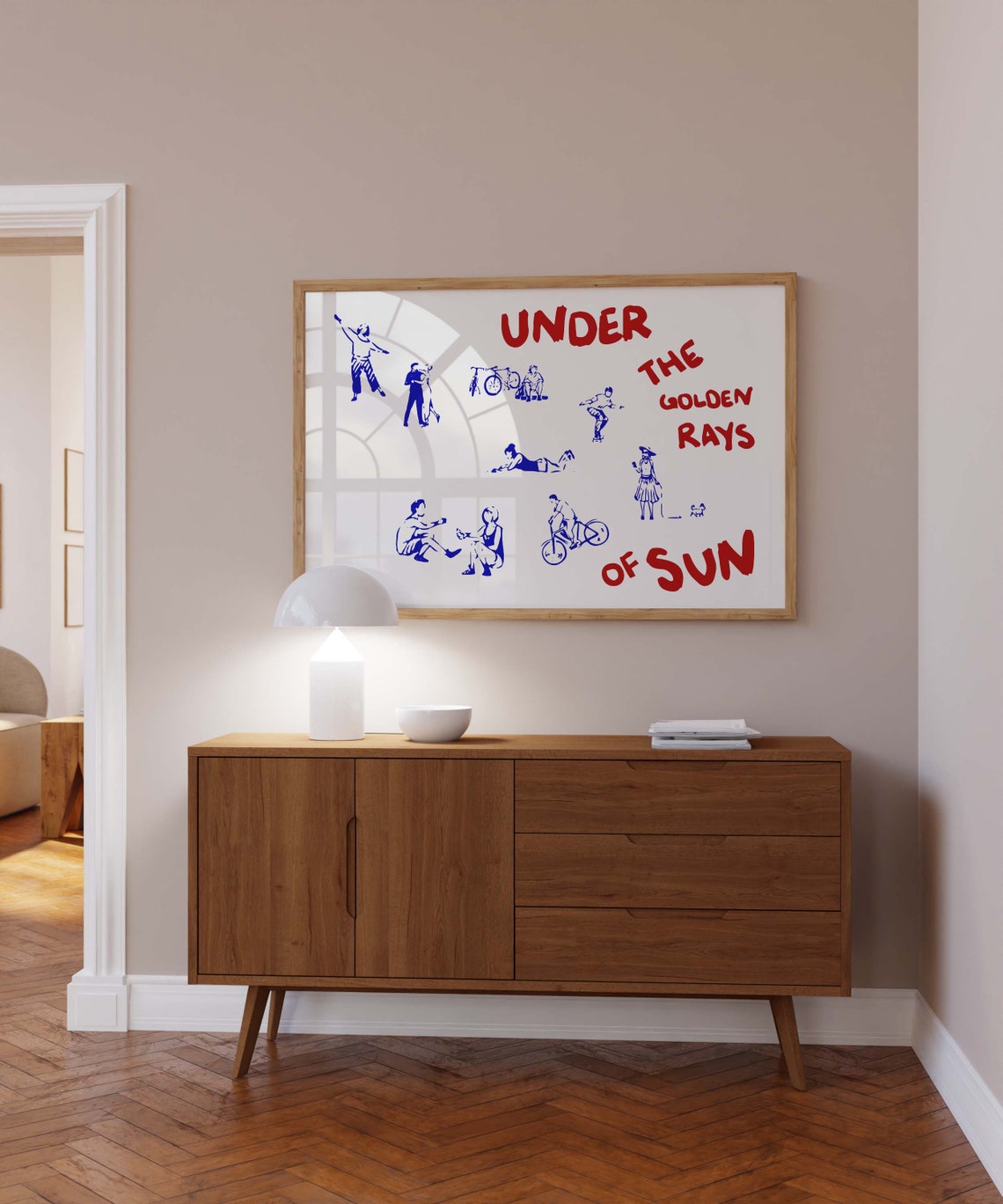 Horizontal Under The Golden Rays Of Sun Blue Doodle Summer Art Poster - Image 2