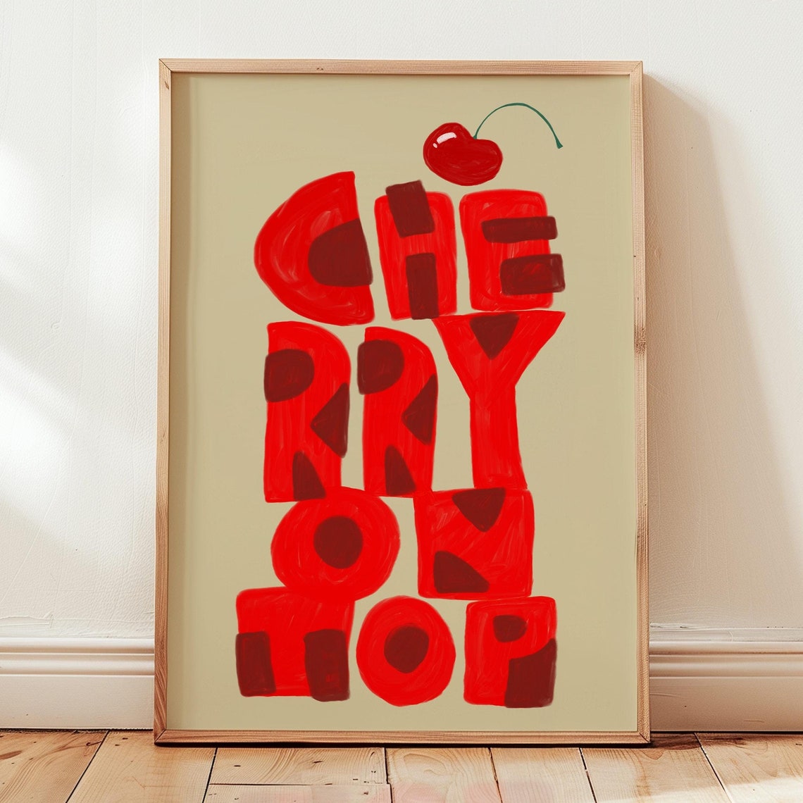 Cherry On Top Bold Red Typography Fun Retro Kitchen Wall Poster