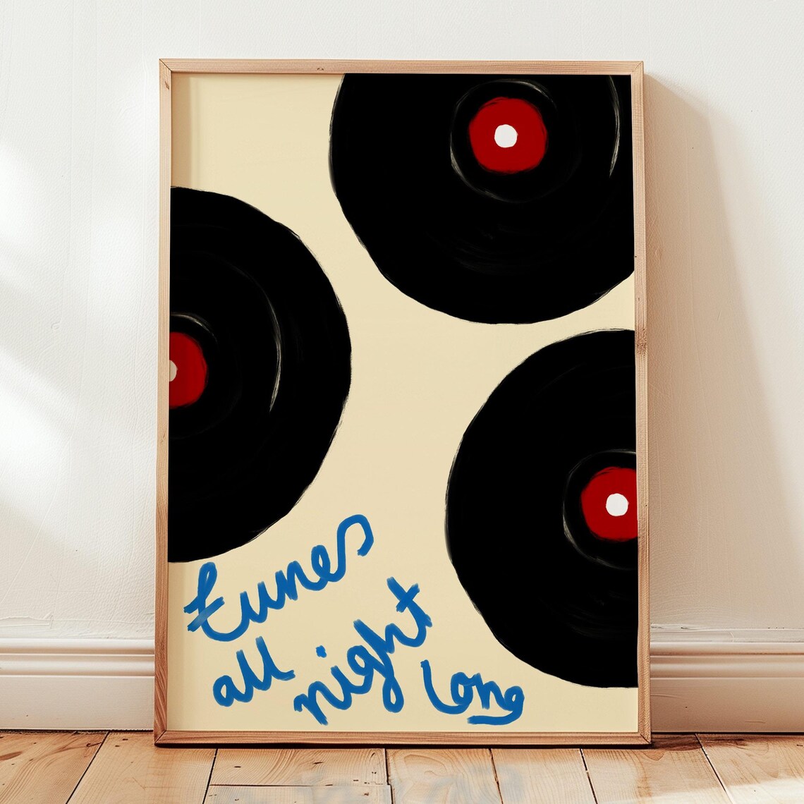 Tunes All Night Long Vinyl Records Retro Music Room Decor Poster
