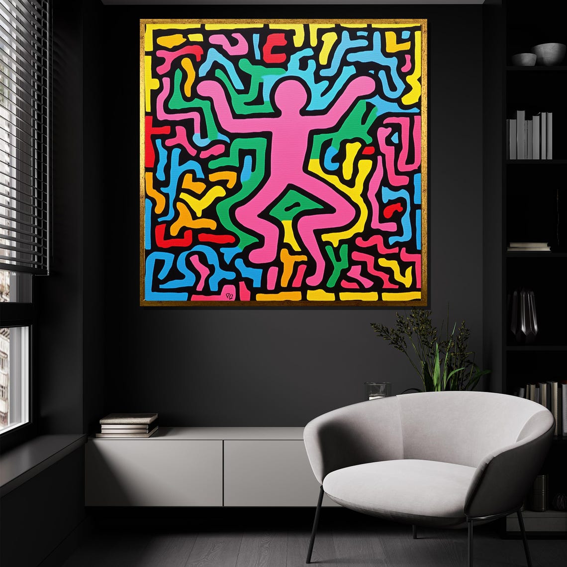 Joyful Pink Dancing Figure Colorful Maze Bold Pop Art Poster - Image 2