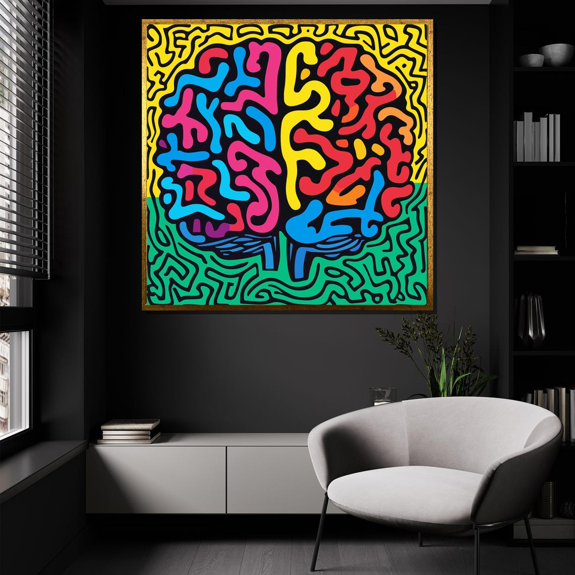 Vivid Creative Neon Colorful Brain Doodle Line Art Mind Poster - Image 2