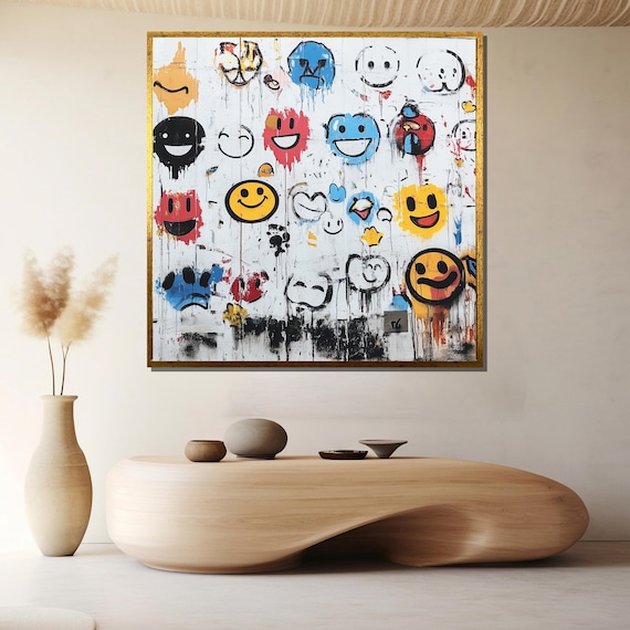Playful Smiley Faces Graffiti Collage Happy Street Art Poster