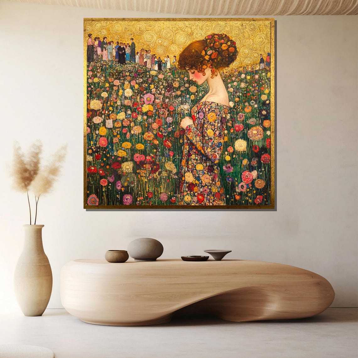 Klimt-Inspired Floral Woman Art Print, Nouveau Style