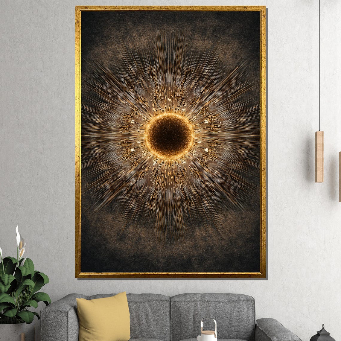 Radiant Golden Sunburst on Black Modern Luxury Abstract Wall Poster