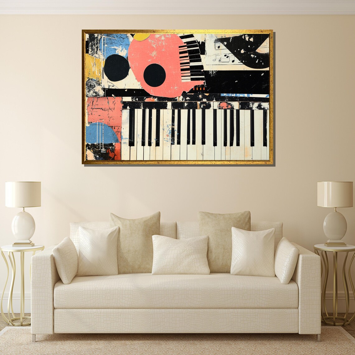 Retro Piano Keys Collage Music Notes Abstract Jazz Pop Art Mixed Media Poster - Image 4