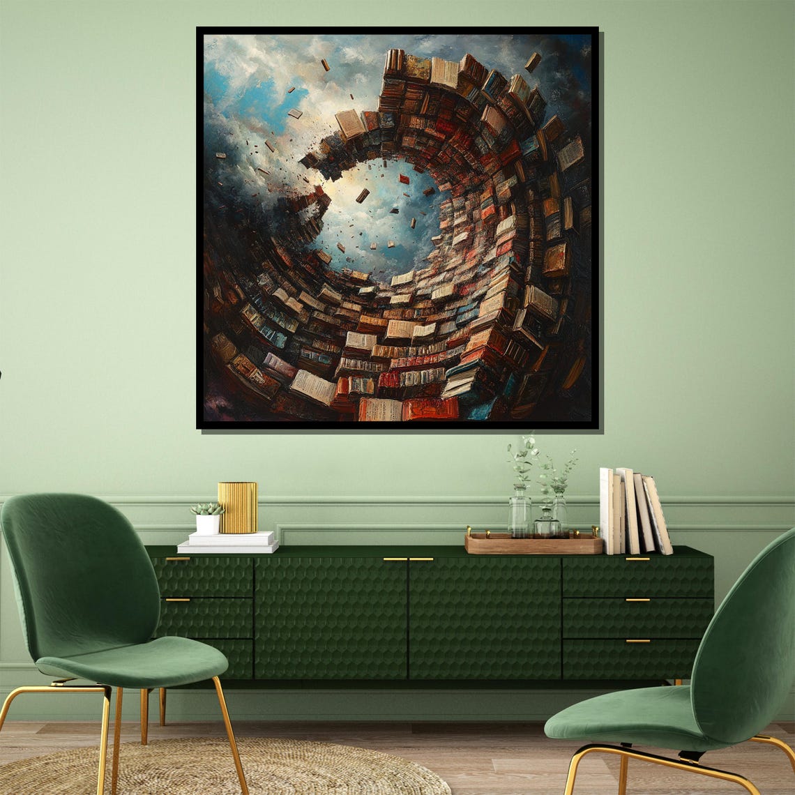 Book Vortex Surreal Fantasy Library Swirling Books Sky Portal Poster - Image 3