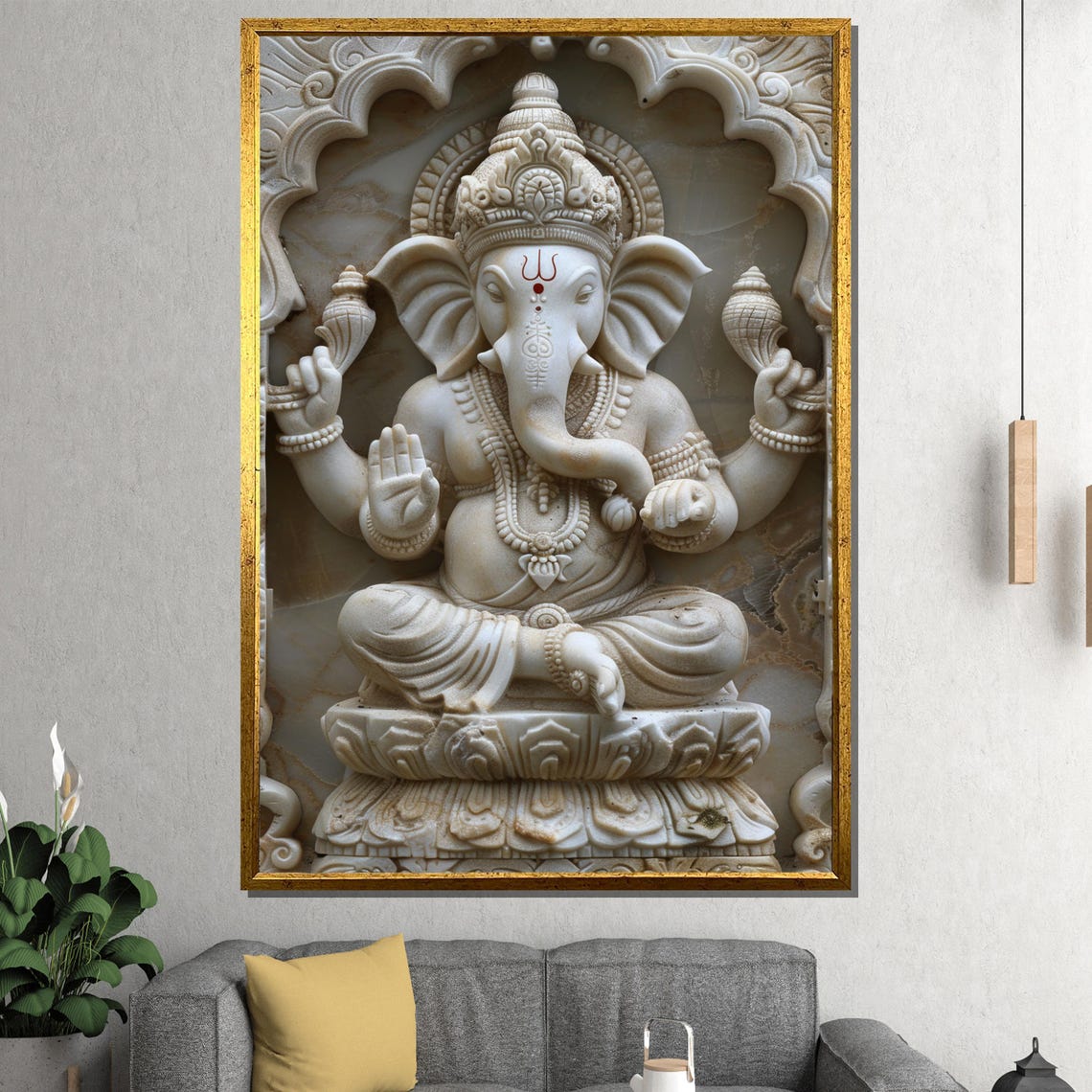 White Marble Ganesha Statue Carved Temple Sacred Sculpture Poster - Image 2