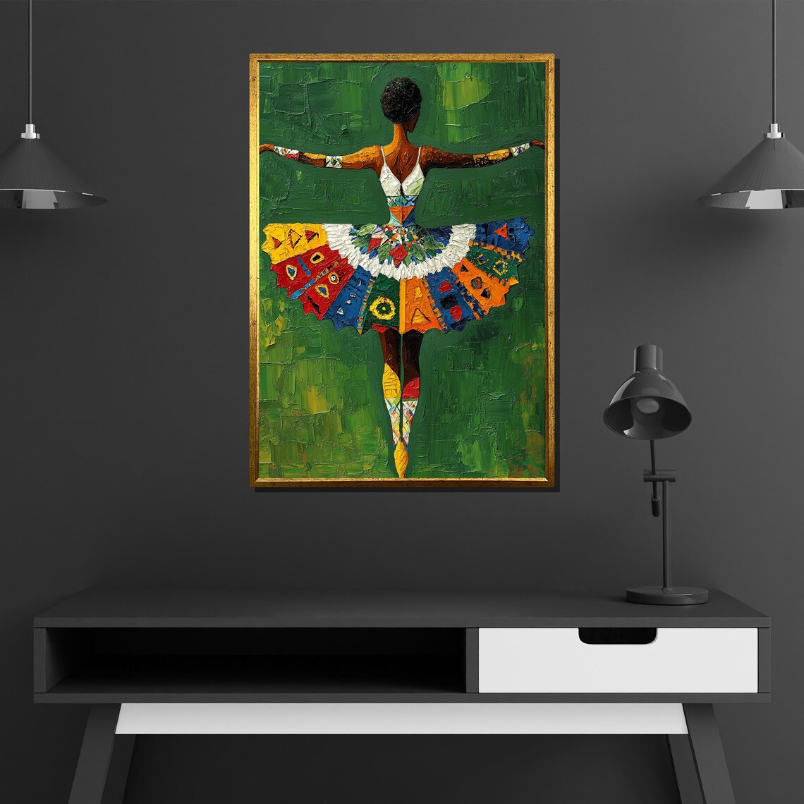 African Ballerina Colorful Patchwork Skirt Green Impasto Dance Poster - Image 2