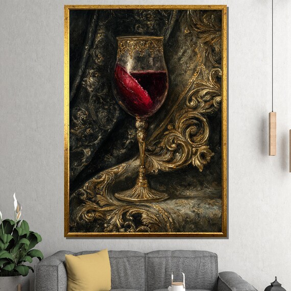 Baroque Wine Goblet Red Wine Golden Ornate Still Life Poster