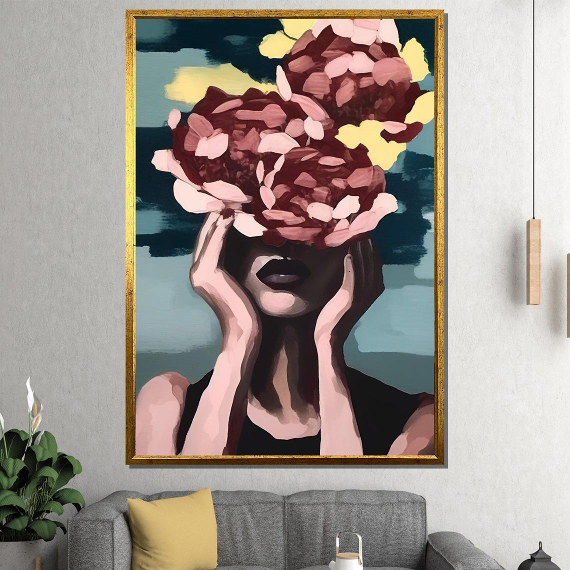 Abstract Woman With Flowers Face Hidden Pink Petal Portrait Poster