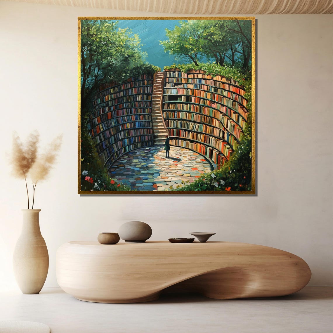 Enchanted Circular Library Book Sanctum Stairs Fantasy Art Poster