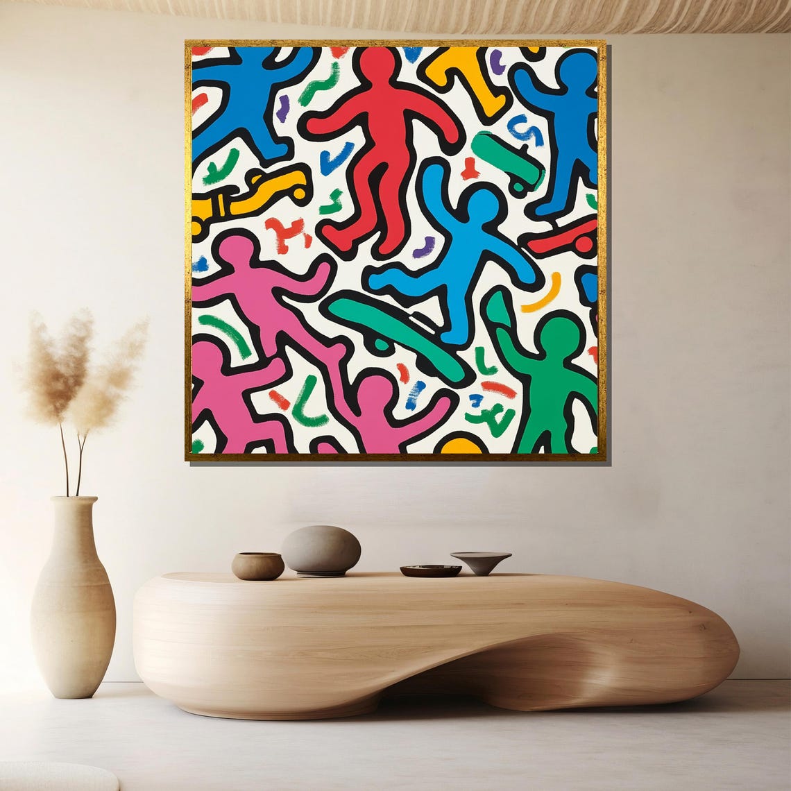 Keith Haring Inspired Skater Crew Colorful Skateboard Pop Poster