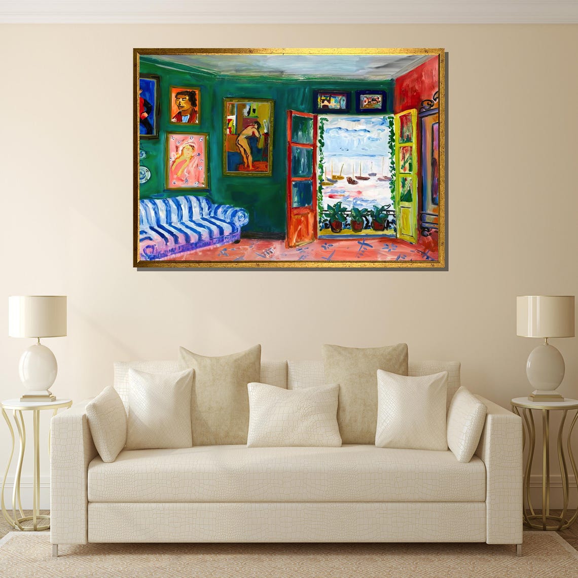 Henri Matisse Inspired Interior With Open Window View Canvas Painting Ready To Hang Gift For Boho Decor - Image 2
