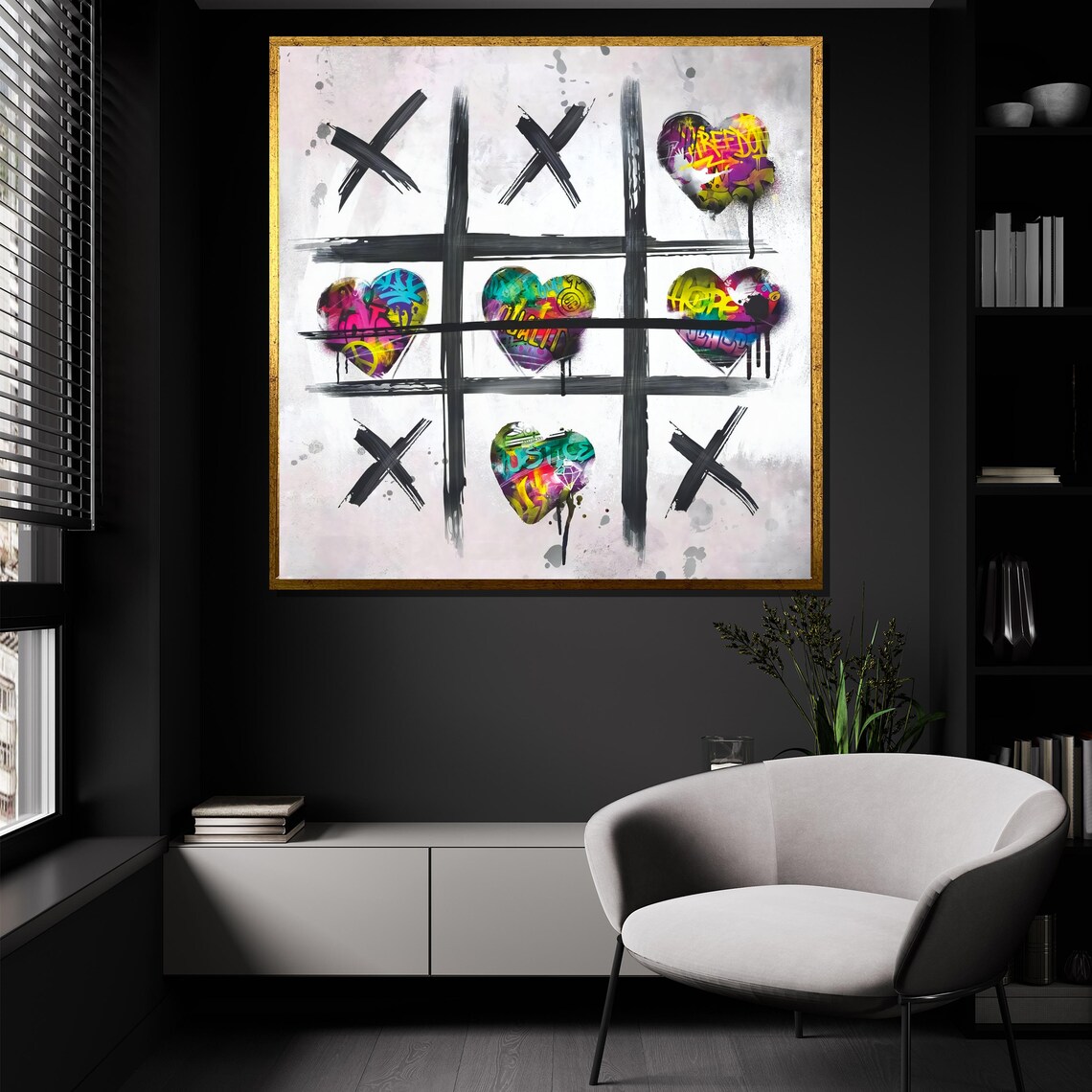 Graffiti Hearts And Xs Tic Tac Toe Colorful Street Art Poster - Image 3