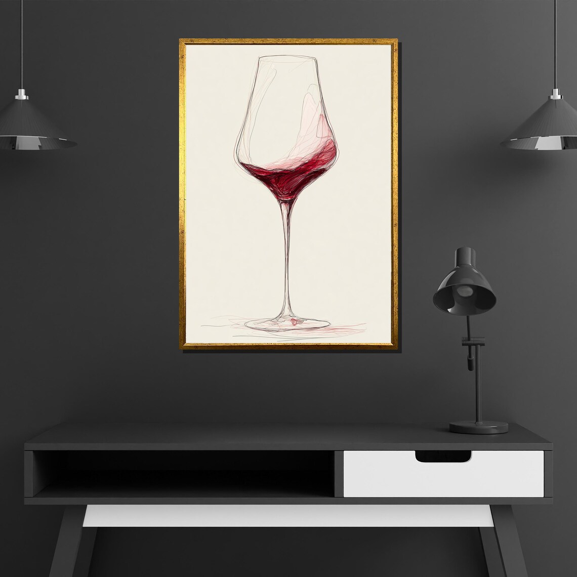 Elegant Wine Glass Line Sketch Red Wine Minimal Chic Art Poster - Image 2