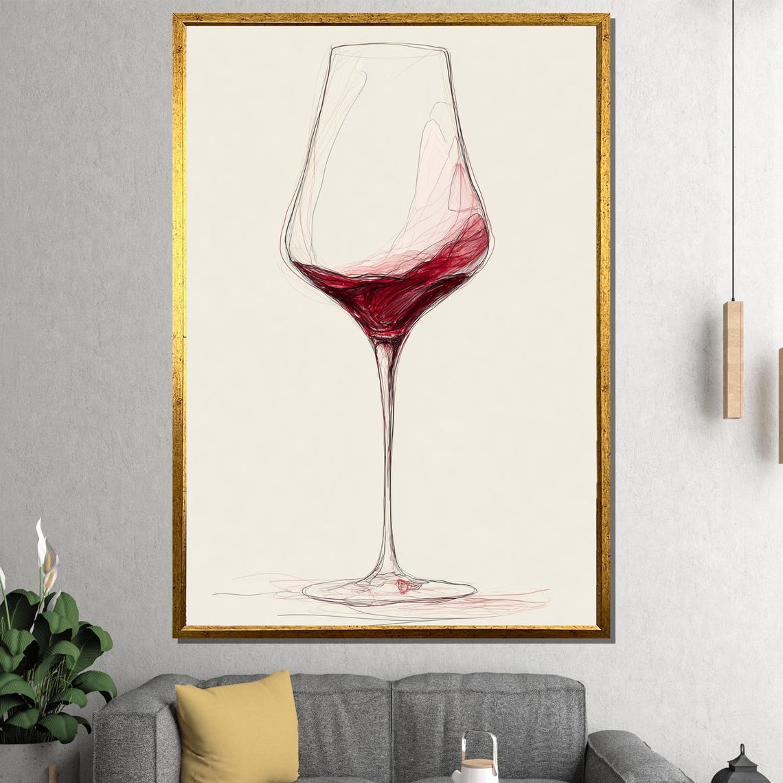 Elegant Wine Glass Line Sketch Red Wine Minimal Chic Art Poster