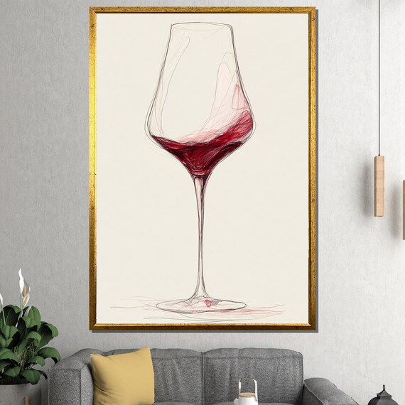 Elegant Wine Glass Line Sketch Red Wine Minimal Chic Art Poster