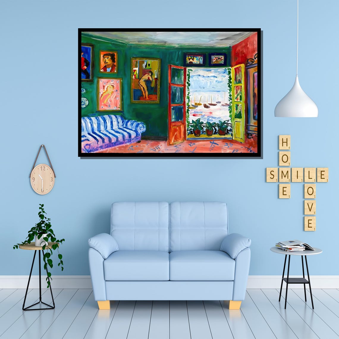 Henri Matisse Inspired Interior With Open Window View Canvas Painting Ready To Hang Gift For Boho Decor