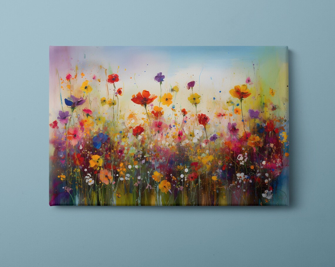 Colorful Wildflower Meadow Poppy Field Vibrant Spring Garden Wall Art