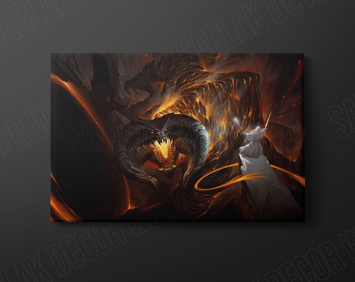 Gandalf Balrog Bridge Of Khazad Dum Fire Battle Fantasy Wall Art