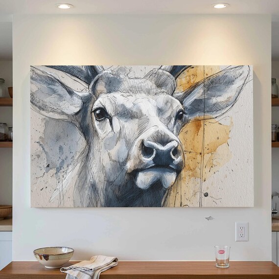 Elk Portrait Canvas Wall Art Rustic Wildlife Watercolor Print