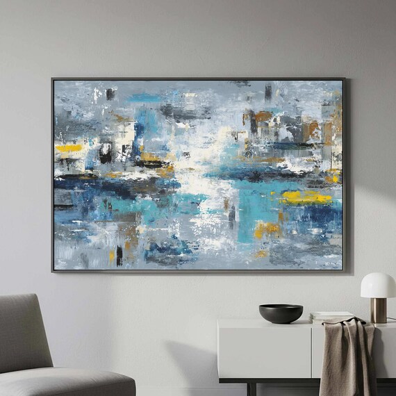 Industrial Abstract Canvas Print Modern Blue Gray Wall Art