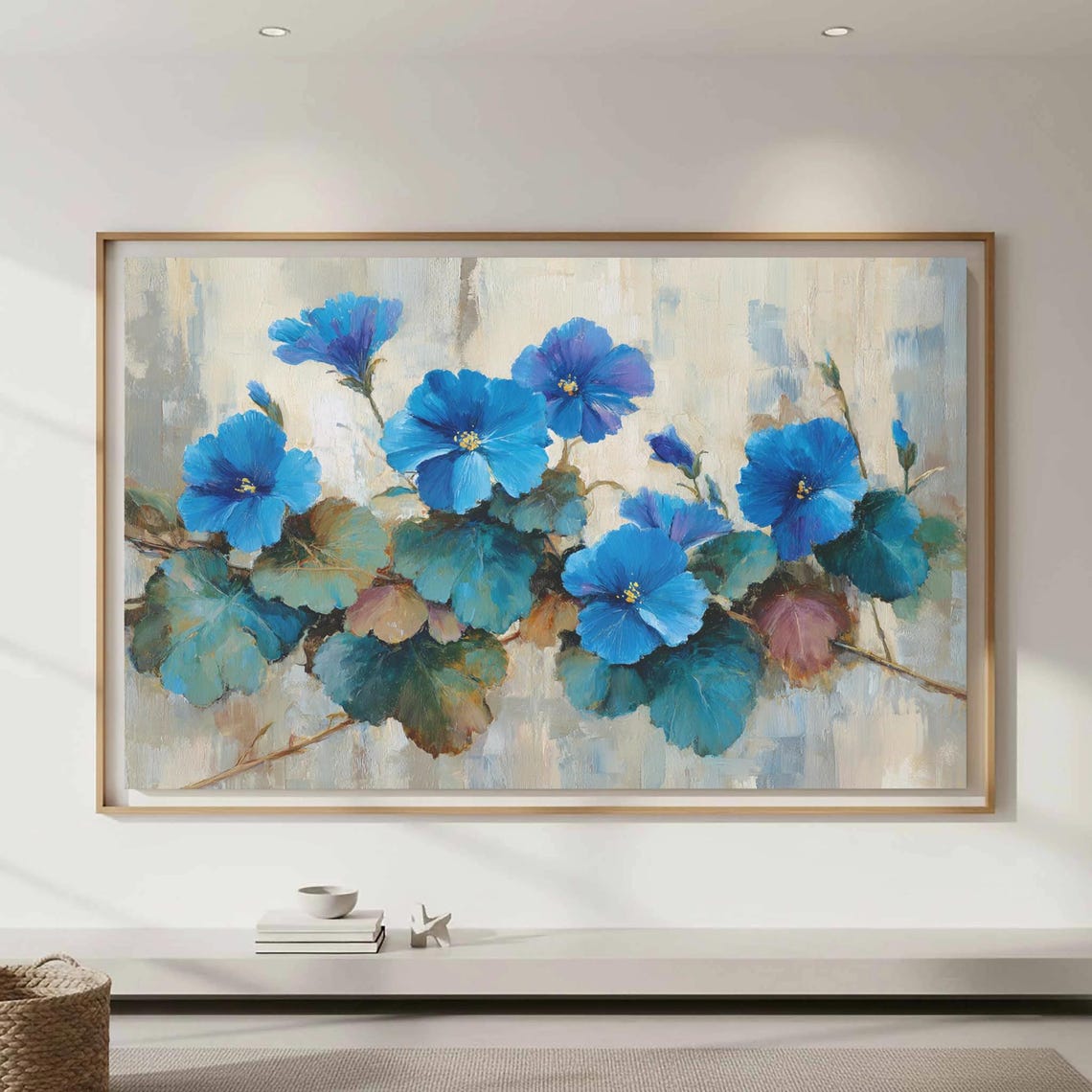 Blue Floral Canvas Wall Art Impressionist Botanical Print