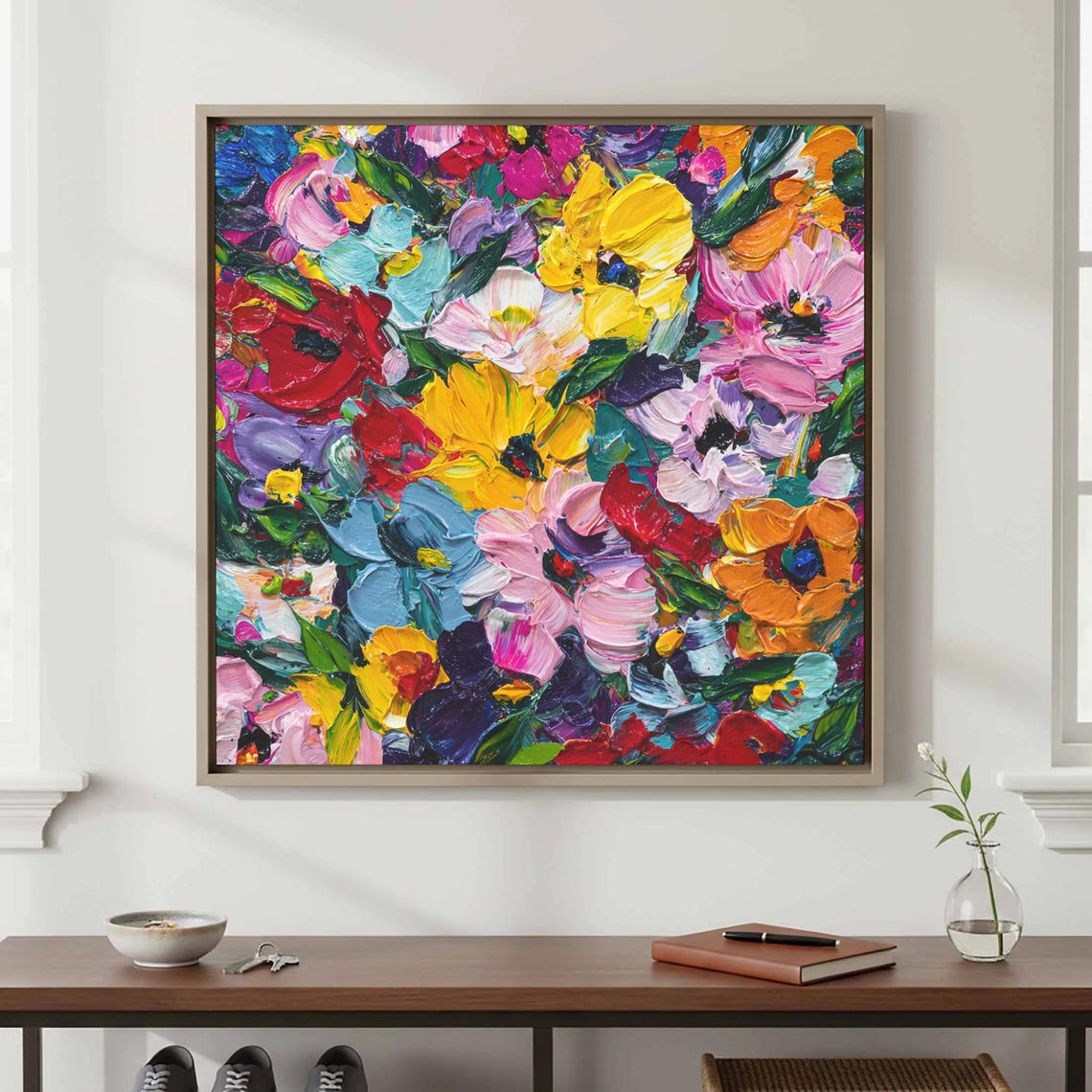 Colorful Abstract Floral Oil Painting Modern Impasto Art Poster