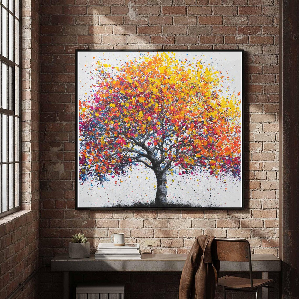 Vibrant Tree Art Canvas Print Modern Abstract Splatter Wall
