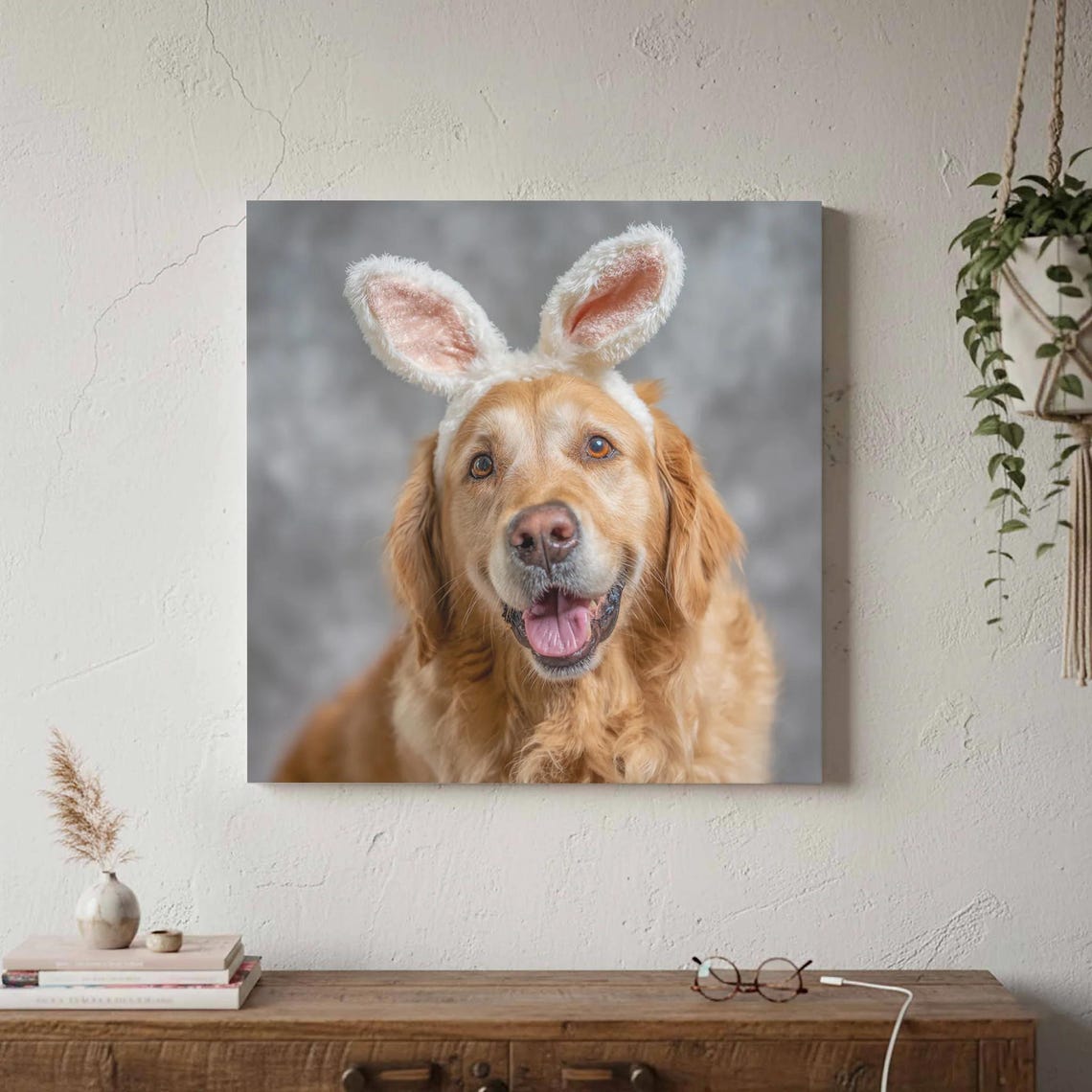 Golden Retriever Bunny Ears Cute Funny Easter Dog Photo Wall Art