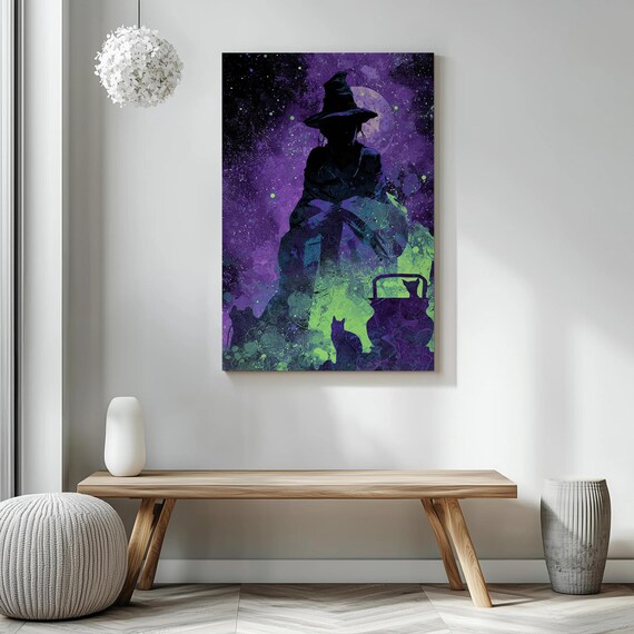 Witch Silhouette Wall Art Gothic Print Purple Green