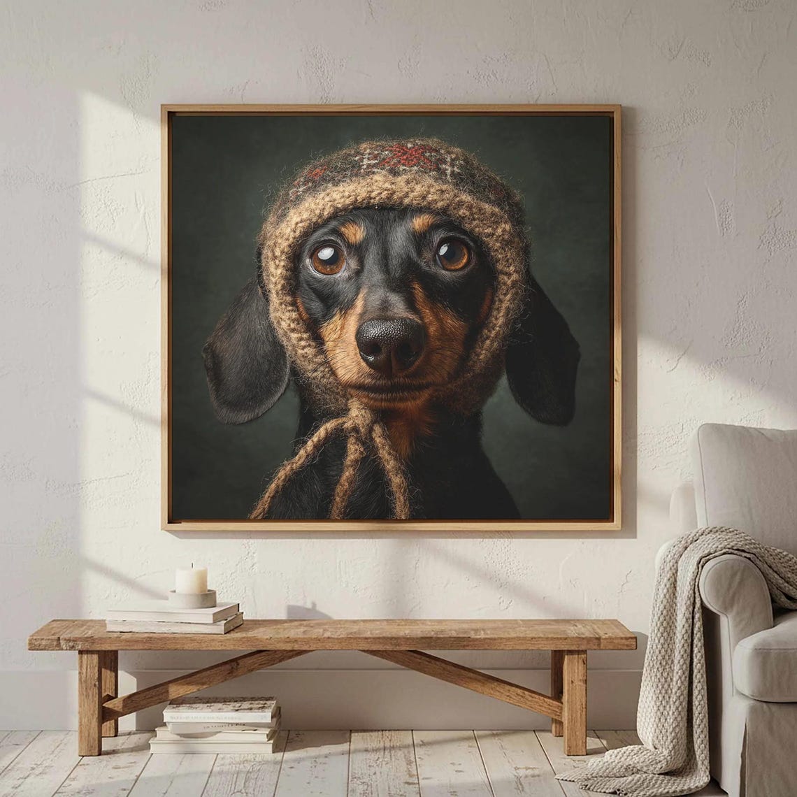 Dachshund Wearing Knit Winter Hat Cute Soulful Dog Portrait Art Poster