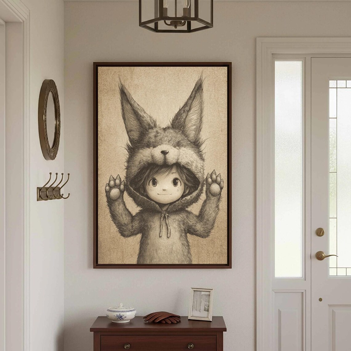 Child in Wolf Costume Sketch Poster Cute Fantasy Character Art