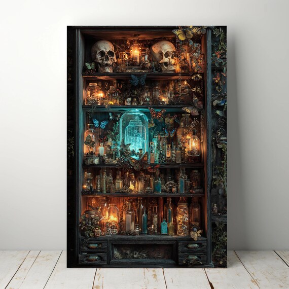 Witch Cabinet Canvas Wall Art Dark Academia Curiosities Print