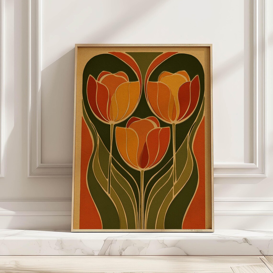 Orange Tulip Mid Century Modern Floral Art Print