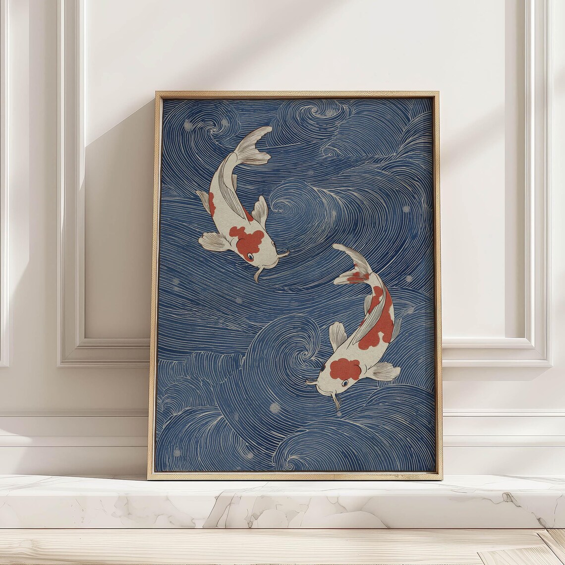 Koi Fish Zen Poster, Vintage Japandi Wabi Sabi