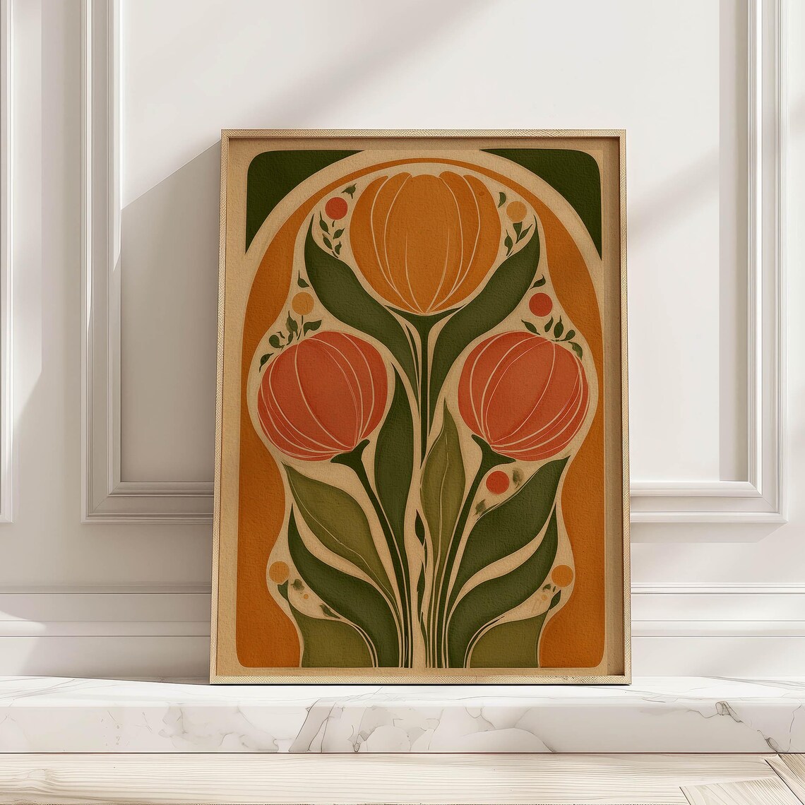 Mid Century Floral Art Print, Cozy Boho Vintage