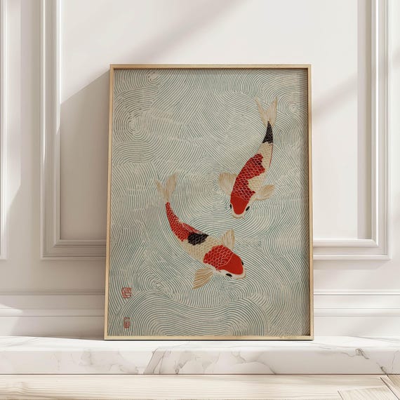 Red And Cream Koi in Water, Wabi-Sabi Poster