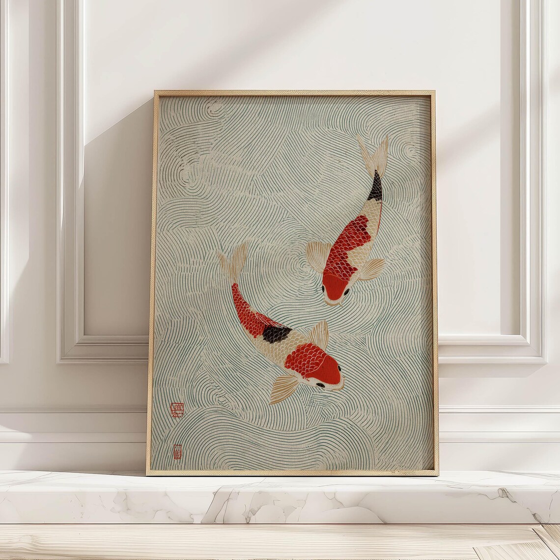 Red And Cream Koi in Water, Wabi-Sabi Poster