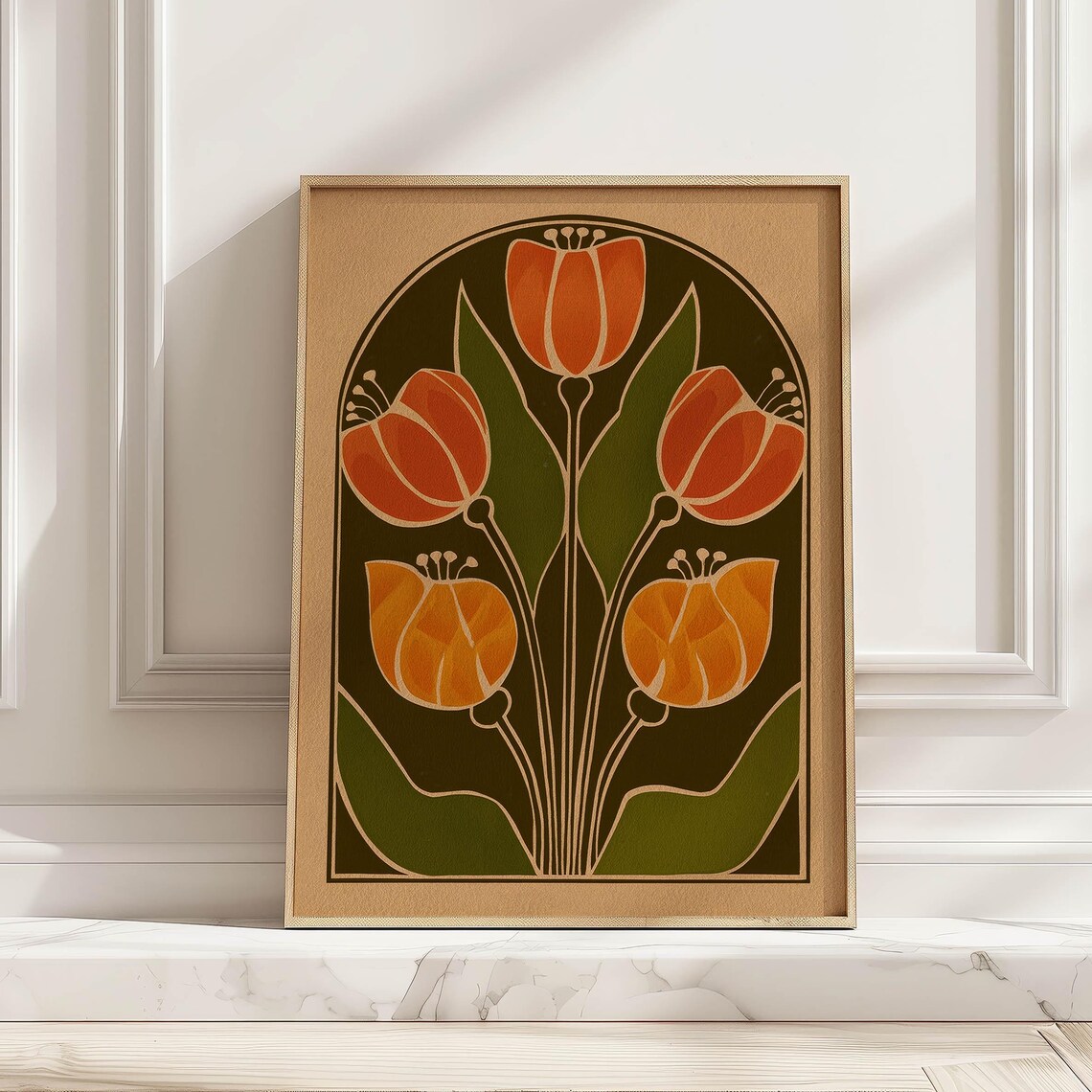 Boho Folklore Tulip Illustration, Vintage Art Print