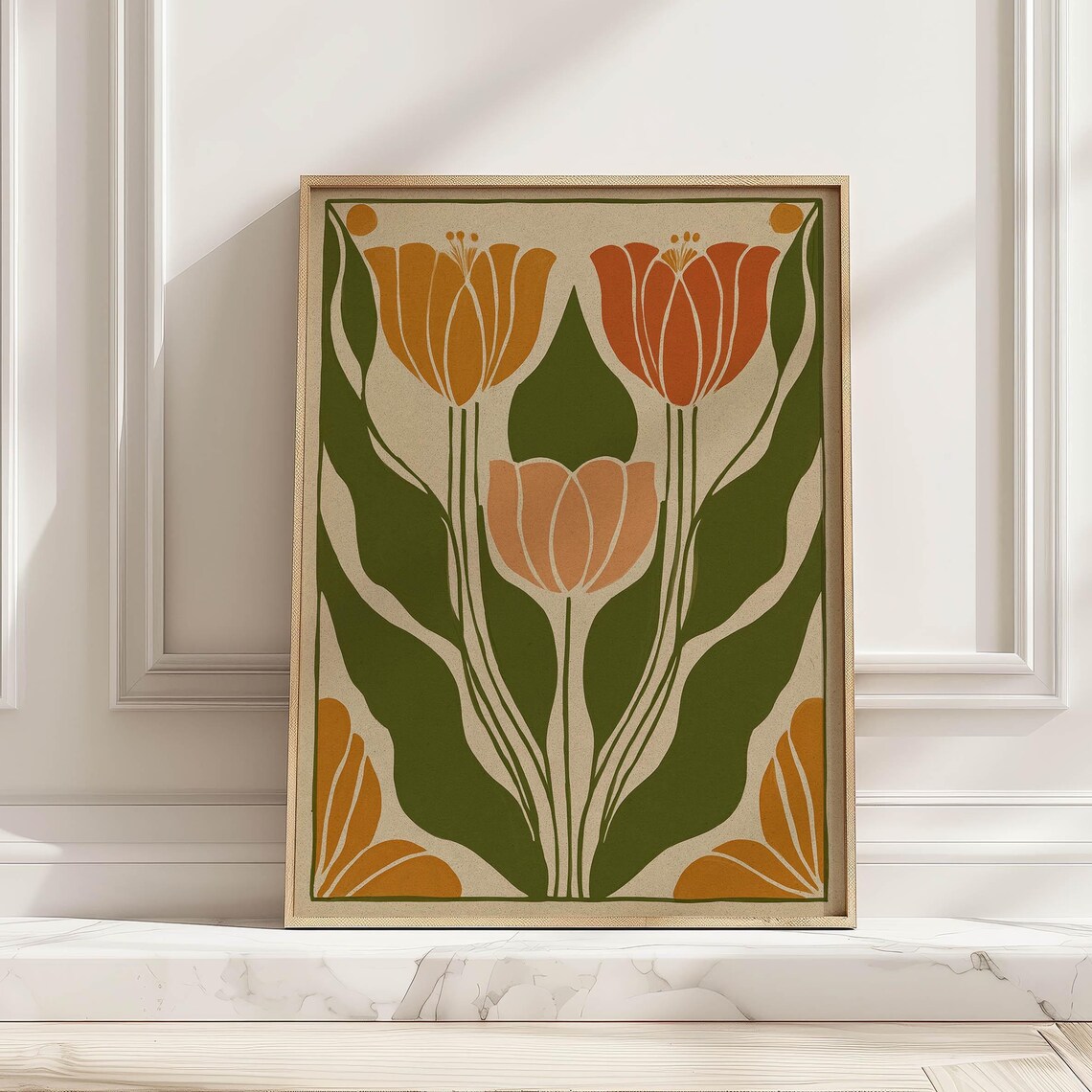 Abstract Minimalist Tulip Poster, Mid-Century Boho