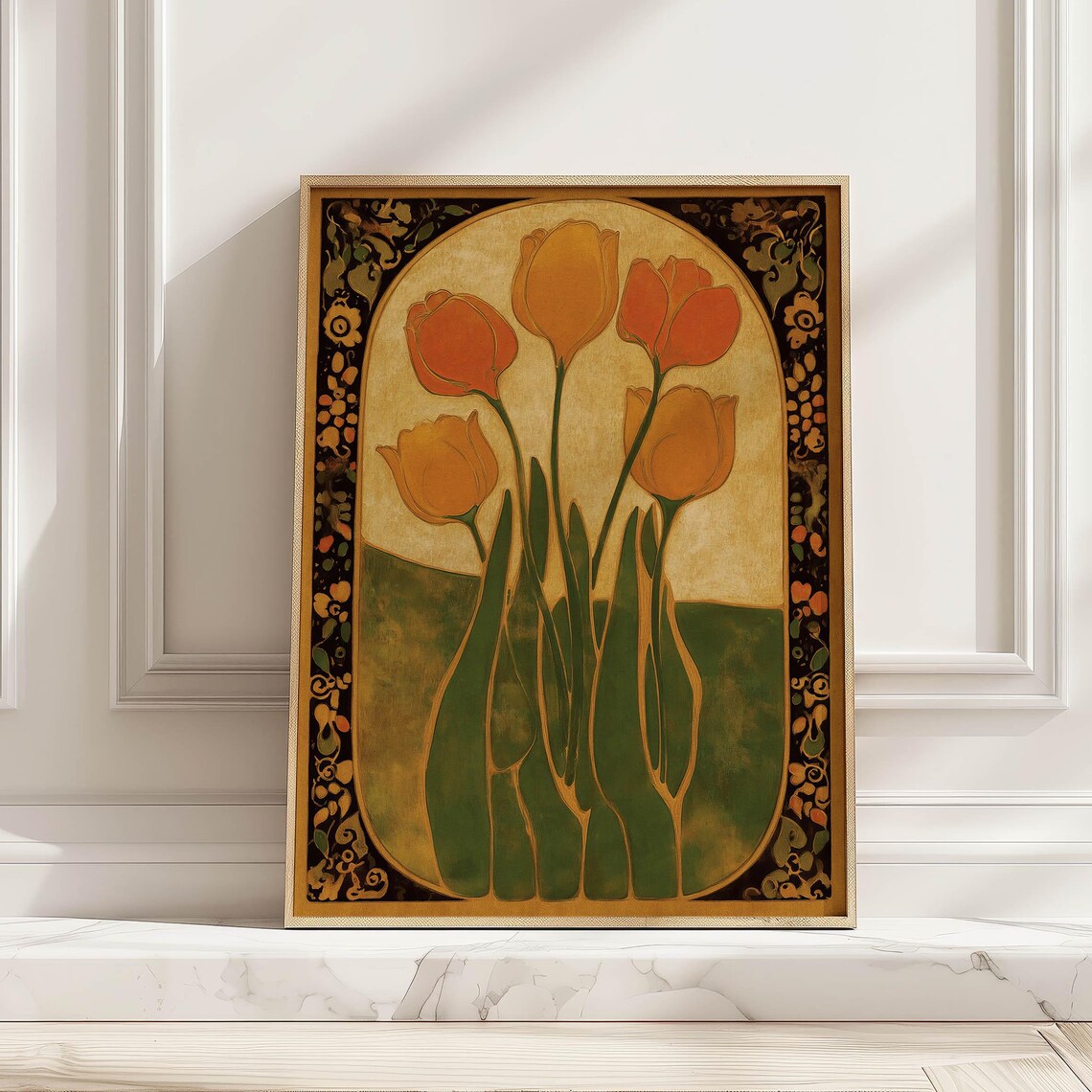 Vintage Tulip Illustration Art Print, Antique Floral